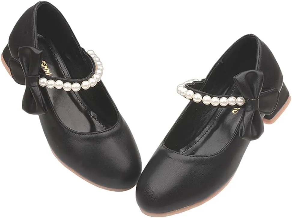Toddler Girls Low Heel Princess Dress Shoes Glitter Flower Wedding Party Mary Jane Pumps Shoes for Kids