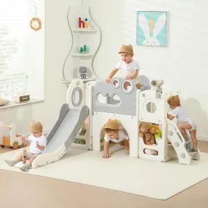 Toddler Slide, 8 in 1 Indoor Foldable Kids Slide for Toddlers Age 1-3, Extra-Long Slide with Basketball Hoop Indoor and Outdoor Baby Climber Playset Playground, Climber Playset with Telescope