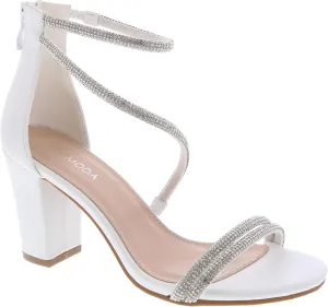 TOP Moda Womens Hannah-27 Chunky Heel Metallic Glitter Party Ankle Strap High Heel Sandal, White, 10