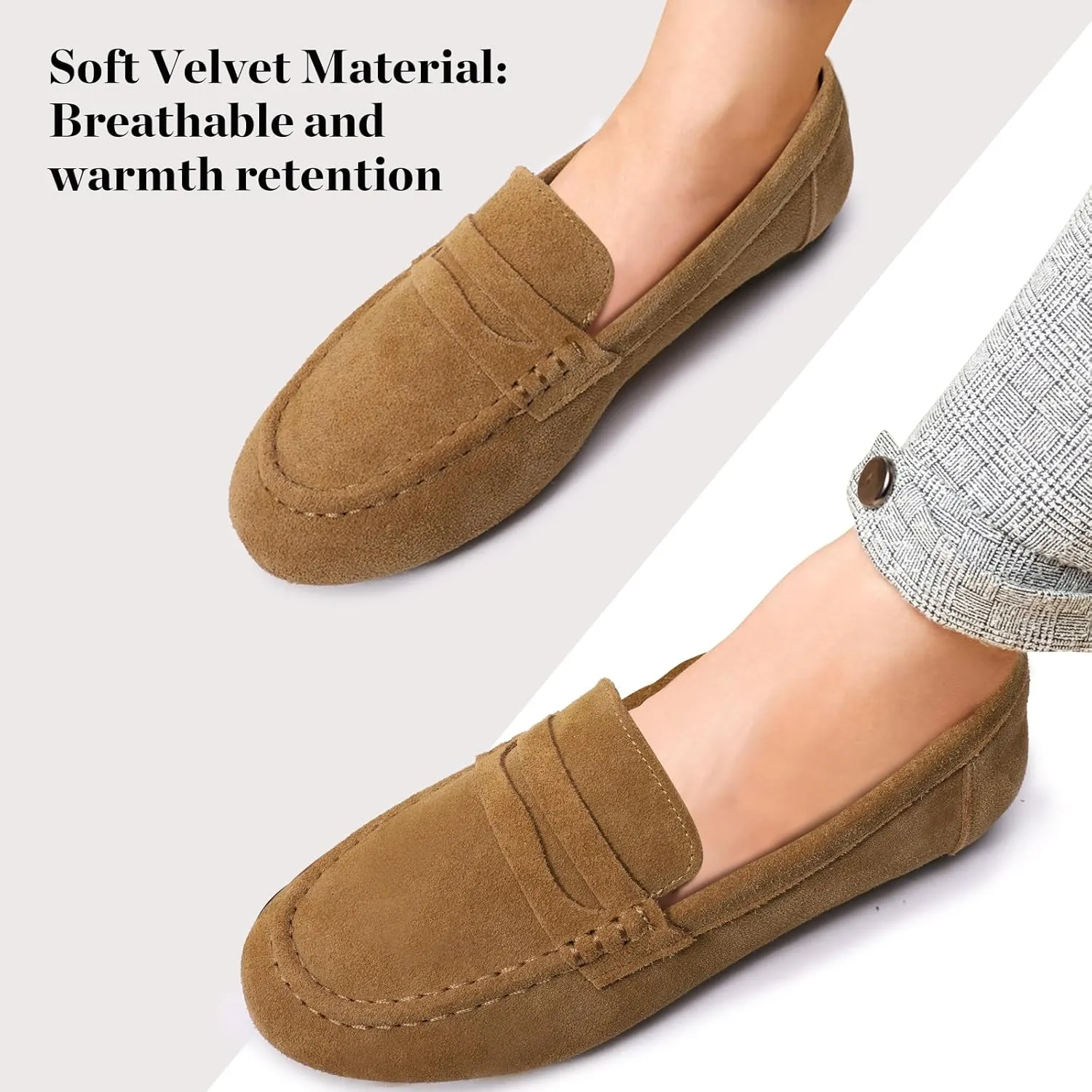 Trakxy Women's Suede Loafer Shoes Comfortable Flat Penny Loafer Office Shoes Flat Work Shoes