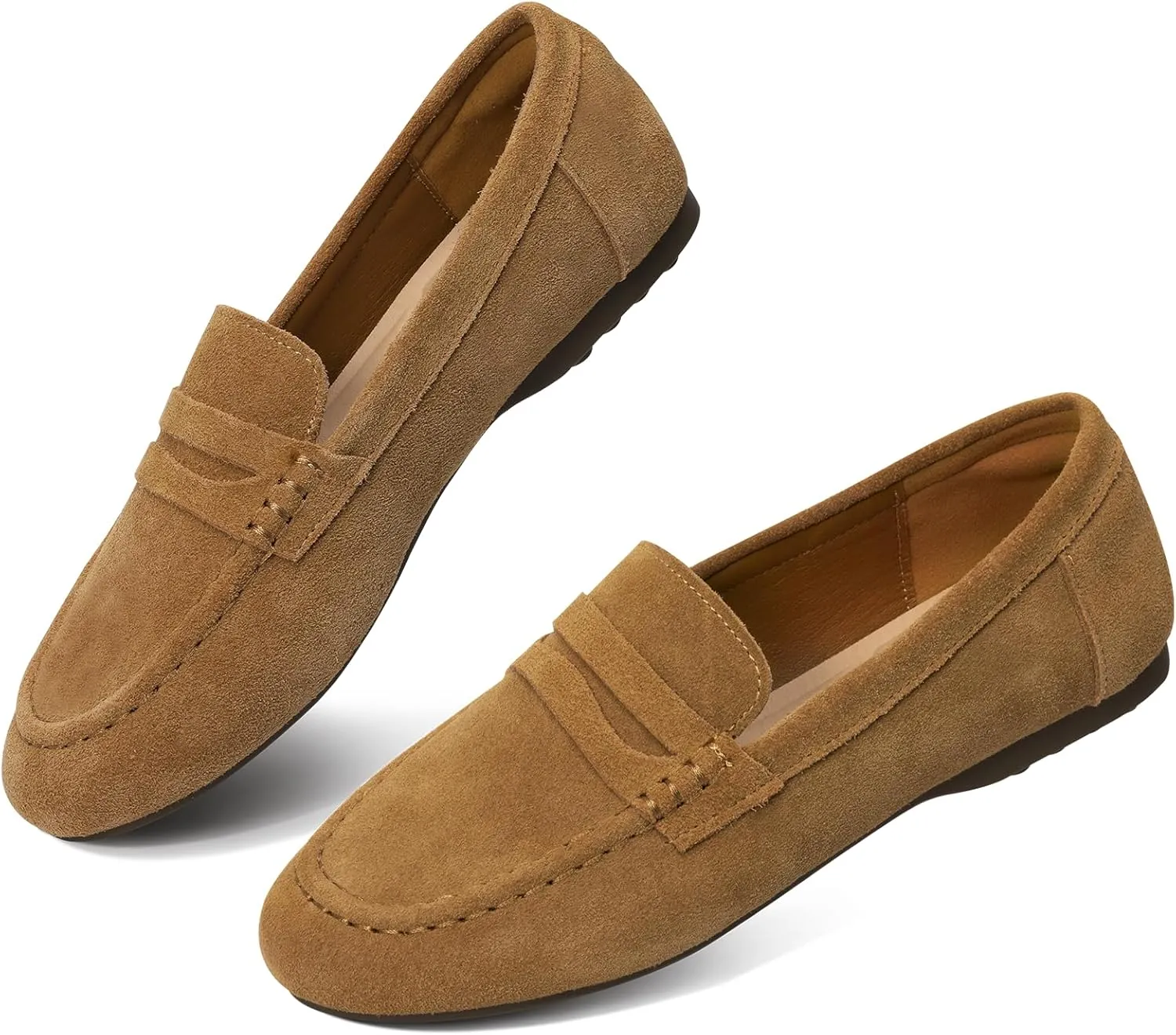 Trakxy Women's Suede Loafer Shoes Comfortable Flat Penny Loafer Office Shoes Flat Work Shoes