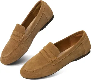 Trakxy Women's Suede Loafer Shoes Comfortable Flat Penny Loafer Office Shoes Flat Work Shoes