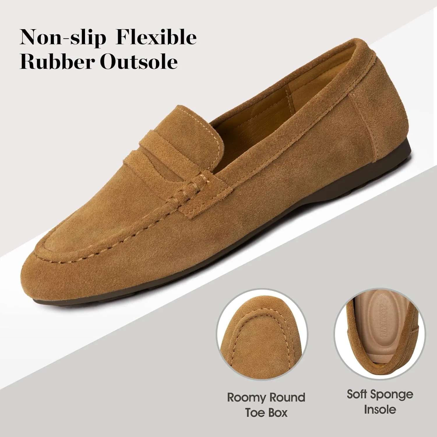 Trakxy Women's Suede Loafer Shoes Comfortable Flat Penny Loafer Office Shoes Flat Work Shoes