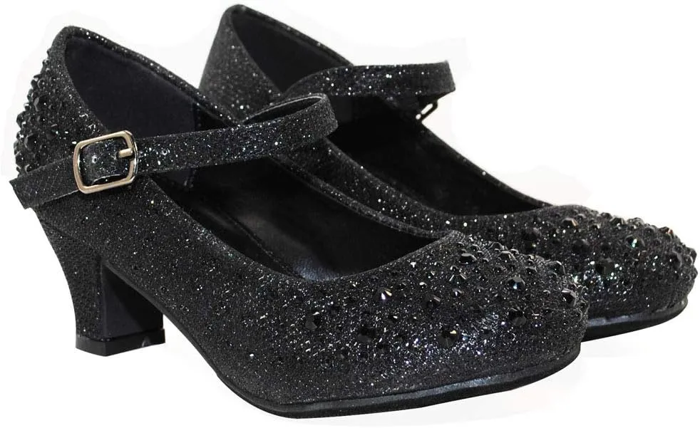 TRENDSUP Kids Sparkling Mary Jane Rhinestone Glitter Formal Dress Low Heel Pumps