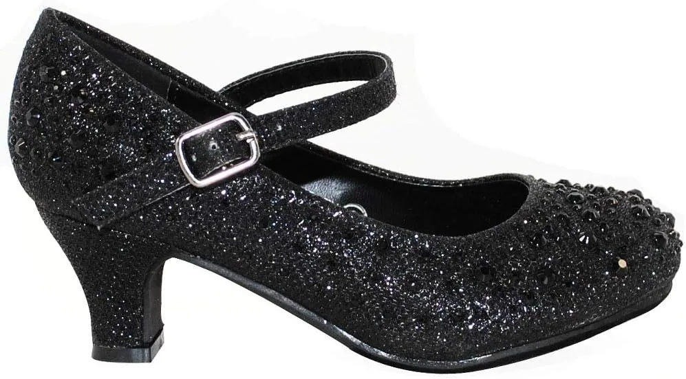 TRENDSUP Kids Sparkling Mary Jane Rhinestone Glitter Formal Dress Low Heel Pumps