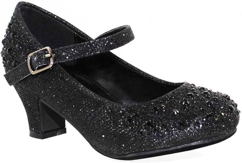 TRENDSUP Kids Sparkling Mary Jane Rhinestone Glitter Formal Dress Low Heel Pumps