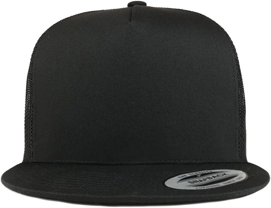 Trendy Apparel Shop Flexfit Brand 5 Panel Classic Trucker Flatbill Mesh Snapback Cap