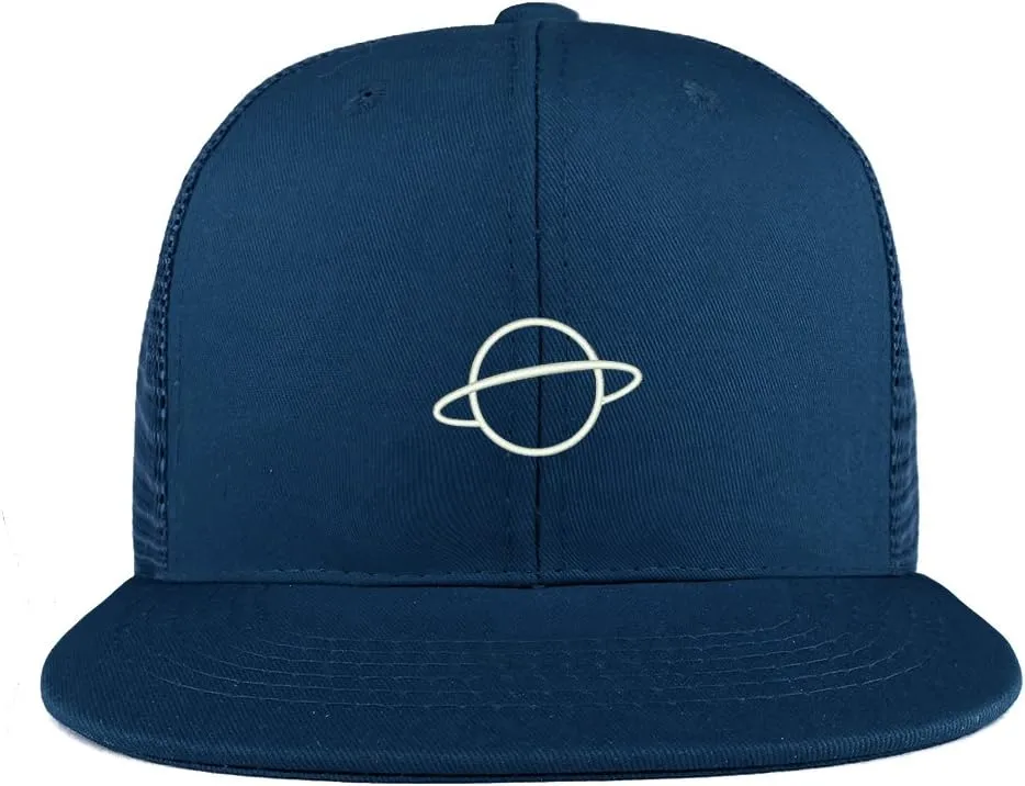Trendy Apparel Shop Planet Embroidered Cotton Flat Bill Mesh Back Trucker Cap