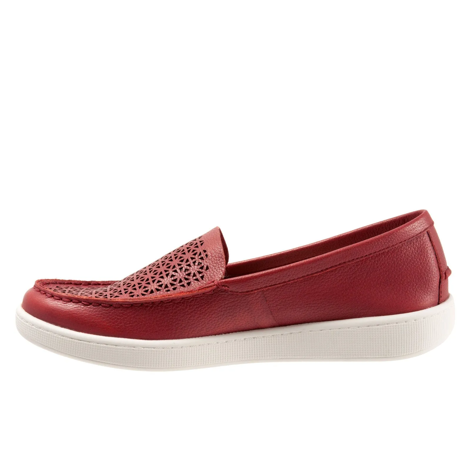 Trotters Audrey T2211-601 Womens Red Leather Slip On Loafer Flats Shoes