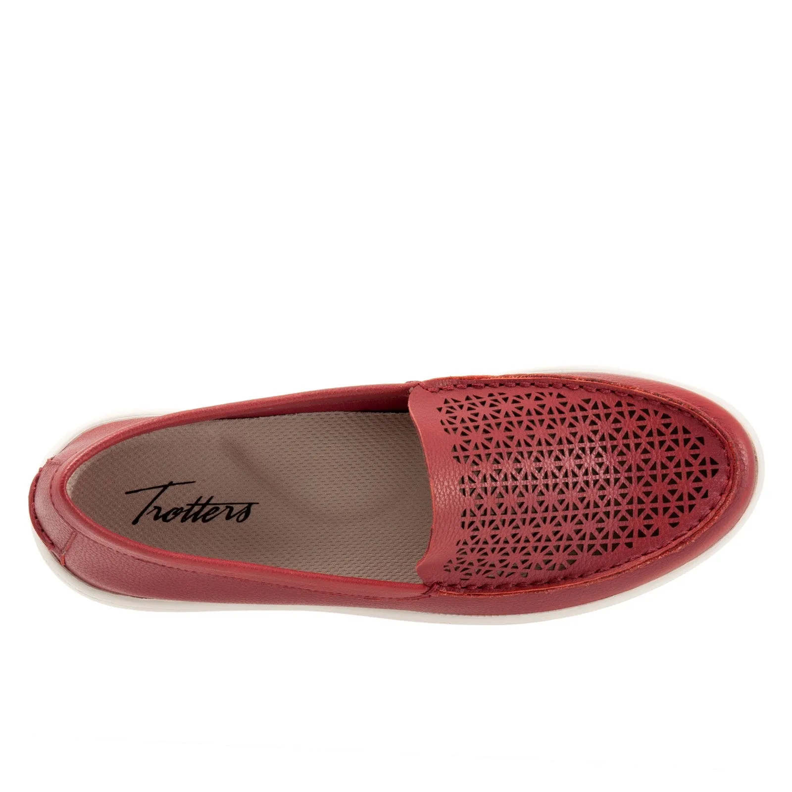 Trotters Audrey T2211-601 Womens Red Leather Slip On Loafer Flats Shoes