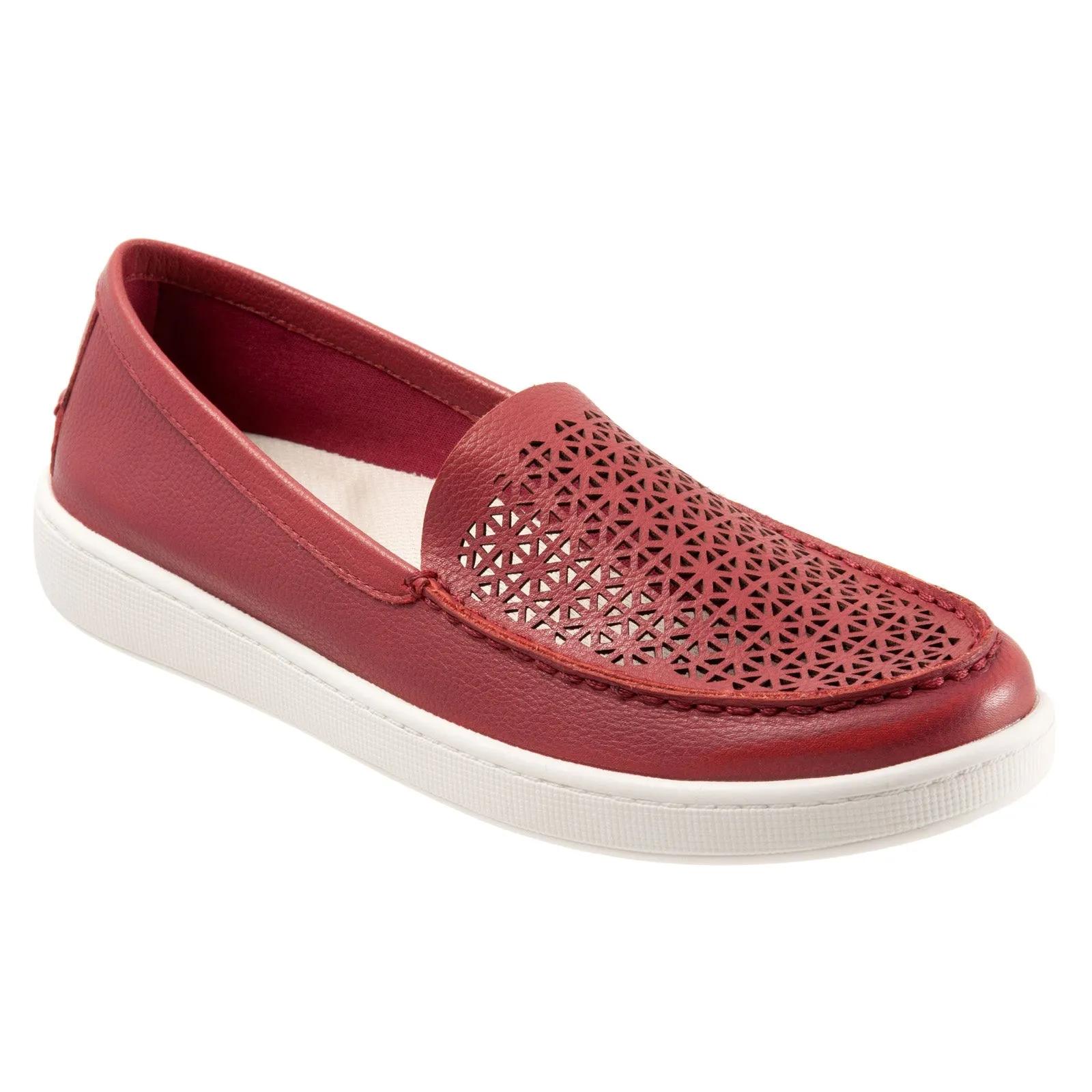 Trotters Audrey T2211-601 Womens Red Leather Slip On Loafer Flats Shoes