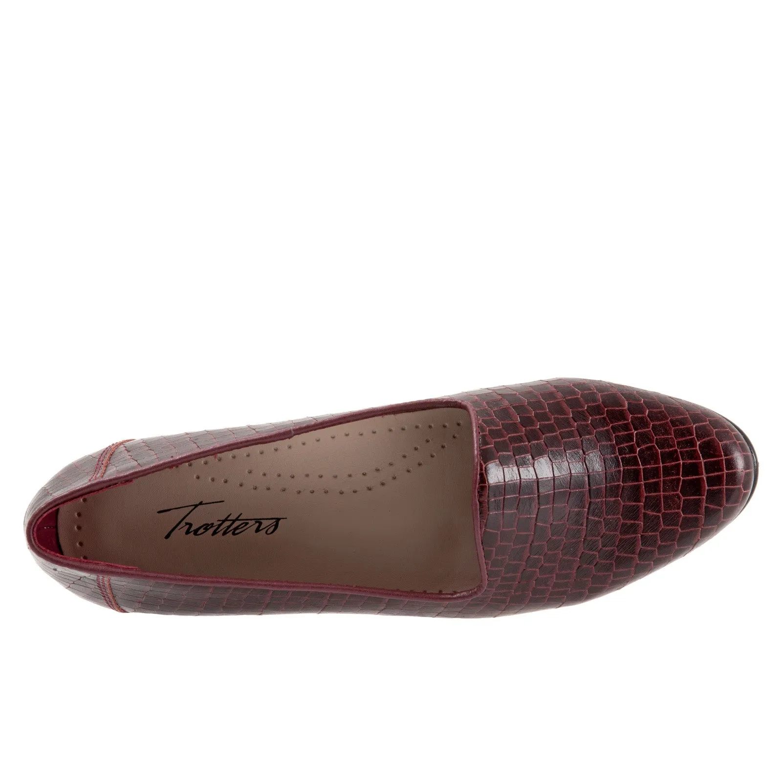 Trotters Liz Croco T2068-648 Womens Burgundy Leather Loafer Flats Shoes