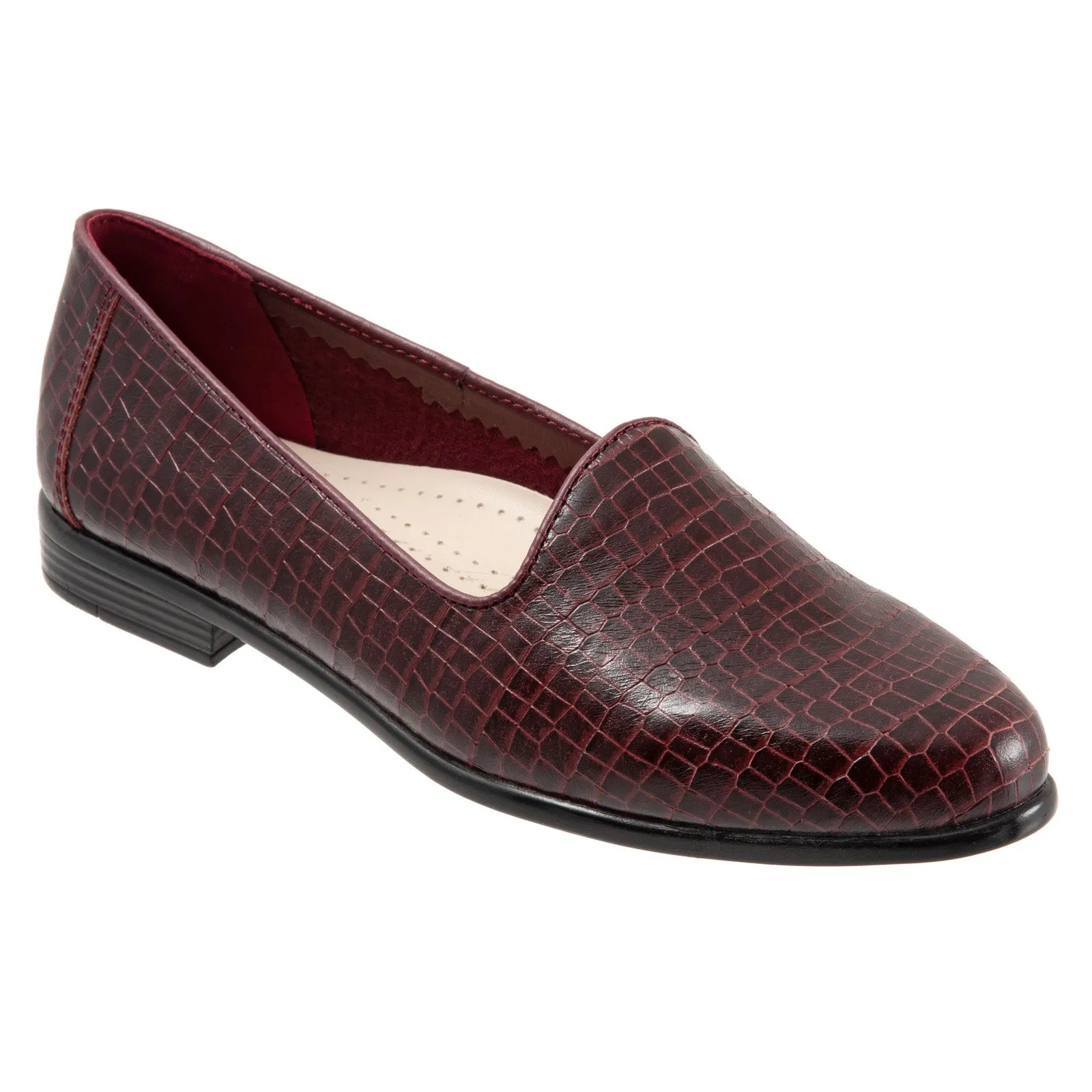 Trotters Liz Croco T2068-648 Womens Burgundy Leather Loafer Flats Shoes