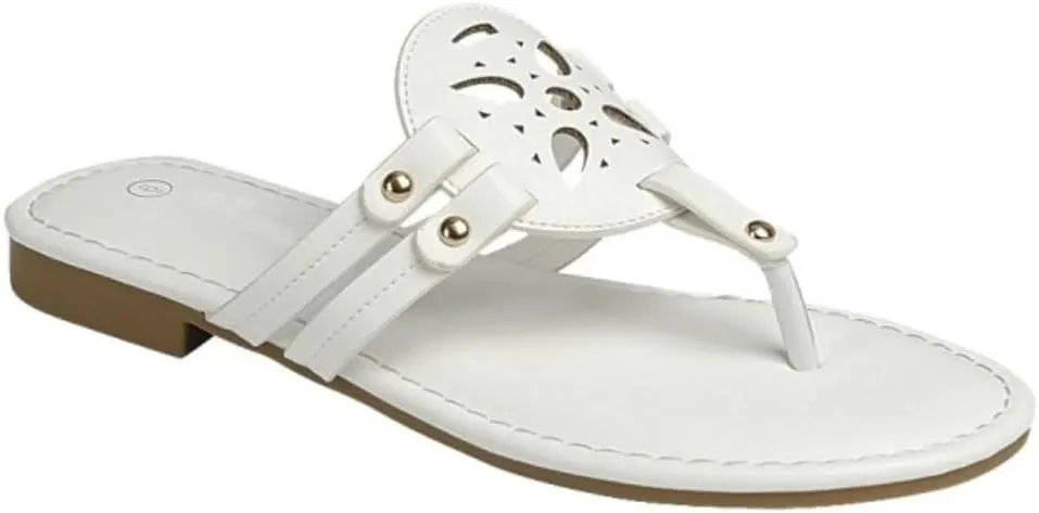 TruFox Women's Medallion Flat Sandals Comfortable Soft Cushion Slide Slip on Summer Beach Thong Flip Flops