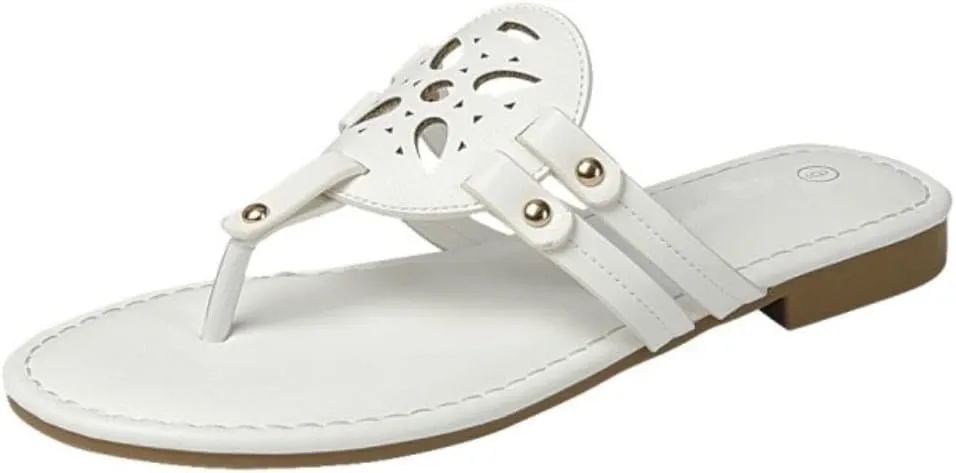 TruFox Women's Medallion Flat Sandals Comfortable Soft Cushion Slide Slip on Summer Beach Thong Flip Flops