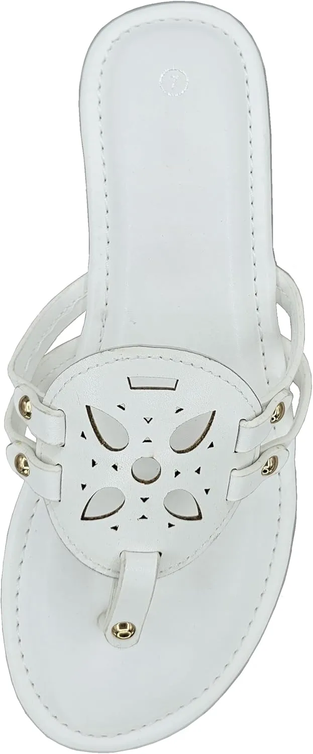 TruFox Women's Medallion Flat Sandals Comfortable Soft Cushion Slide Slip on Summer Beach Thong Flip Flops