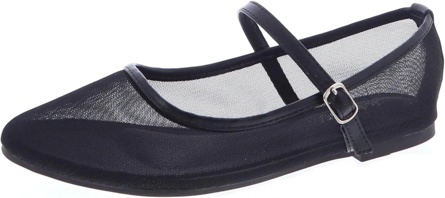 TruFox Women's Mesh Ballet Flats Buckle Strap Comfortable Ballerina Shoes Flats