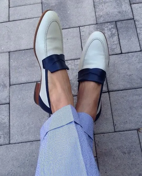Two Tone Leather Moccasins Loafers for Men