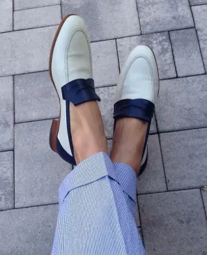Two Tone Leather Moccasins Loafers for Men