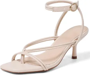 Uacllcau Women's Strappy Heels Sandals Square Open Toe Low Kitten Stiletto Heels Lace Up Thong Heeled Sandals for Women Flip Flop Heels for Party Prom Wedding Dress Shoes