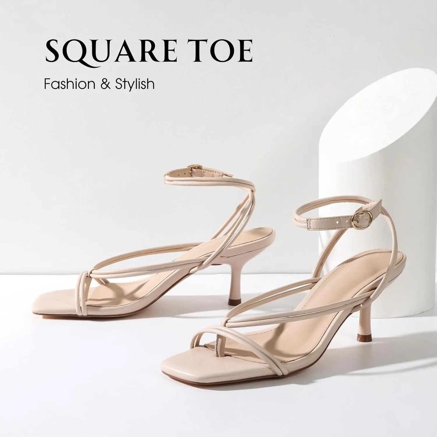 Uacllcau Women's Strappy Heels Sandals Square Open Toe Low Kitten Stiletto Heels Lace Up Thong Heeled Sandals for Women Flip Flop Heels for Party Prom Wedding Dress Shoes