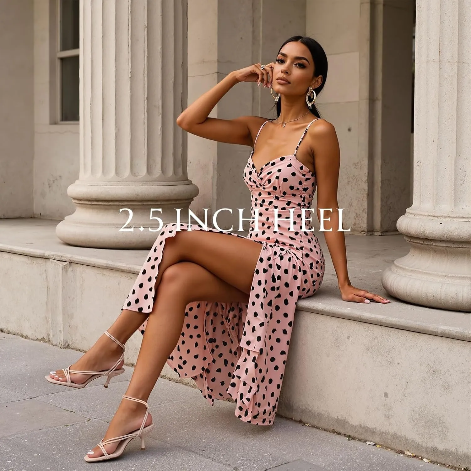 Uacllcau Women's Strappy Heels Sandals Square Open Toe Low Kitten Stiletto Heels Lace Up Thong Heeled Sandals for Women Flip Flop Heels for Party Prom Wedding Dress Shoes