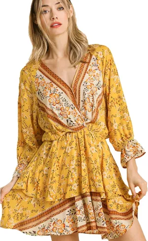 Umgee Womens Bohemian V-Neck Print Dress