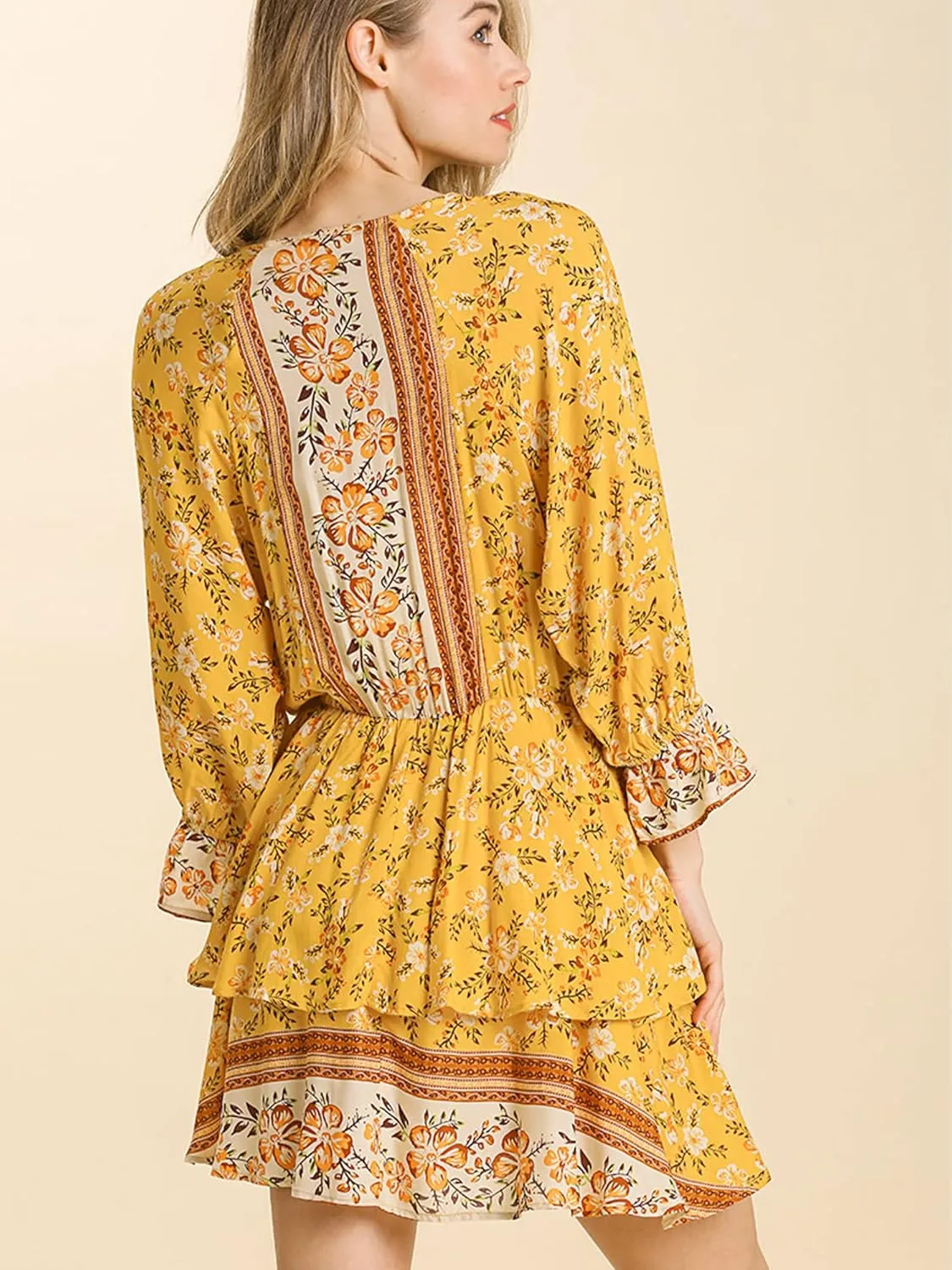 Umgee Womens Bohemian V-Neck Print Dress