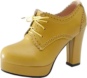 Uniquelly Womens High Platform Ankle Boots Block Heel Booties Round Toe Lace Up Pumps Elegant Dress Shoes