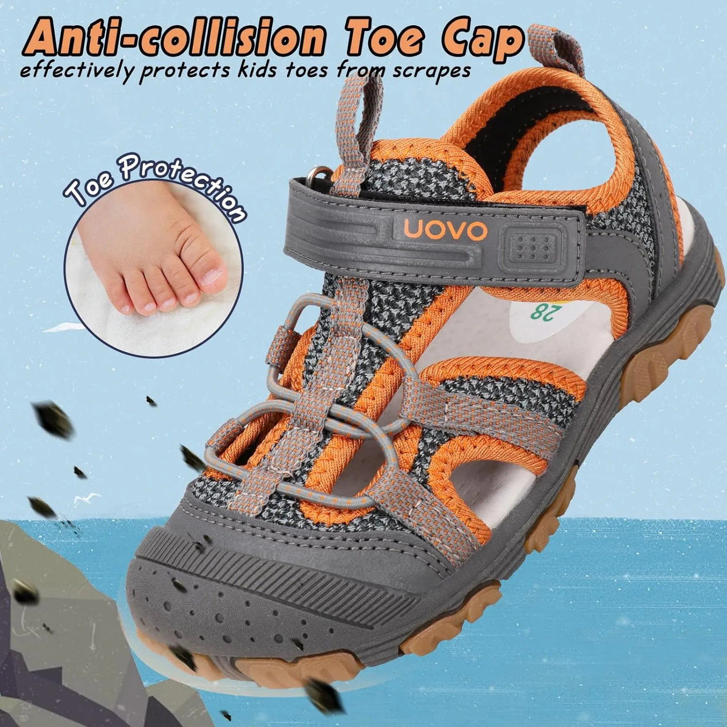 UOVO Boys Girls Summer Water Sandals Closed Toe Lightweight Outdoor Sport Shoes(Toddler/Little Kid/Big Kid)