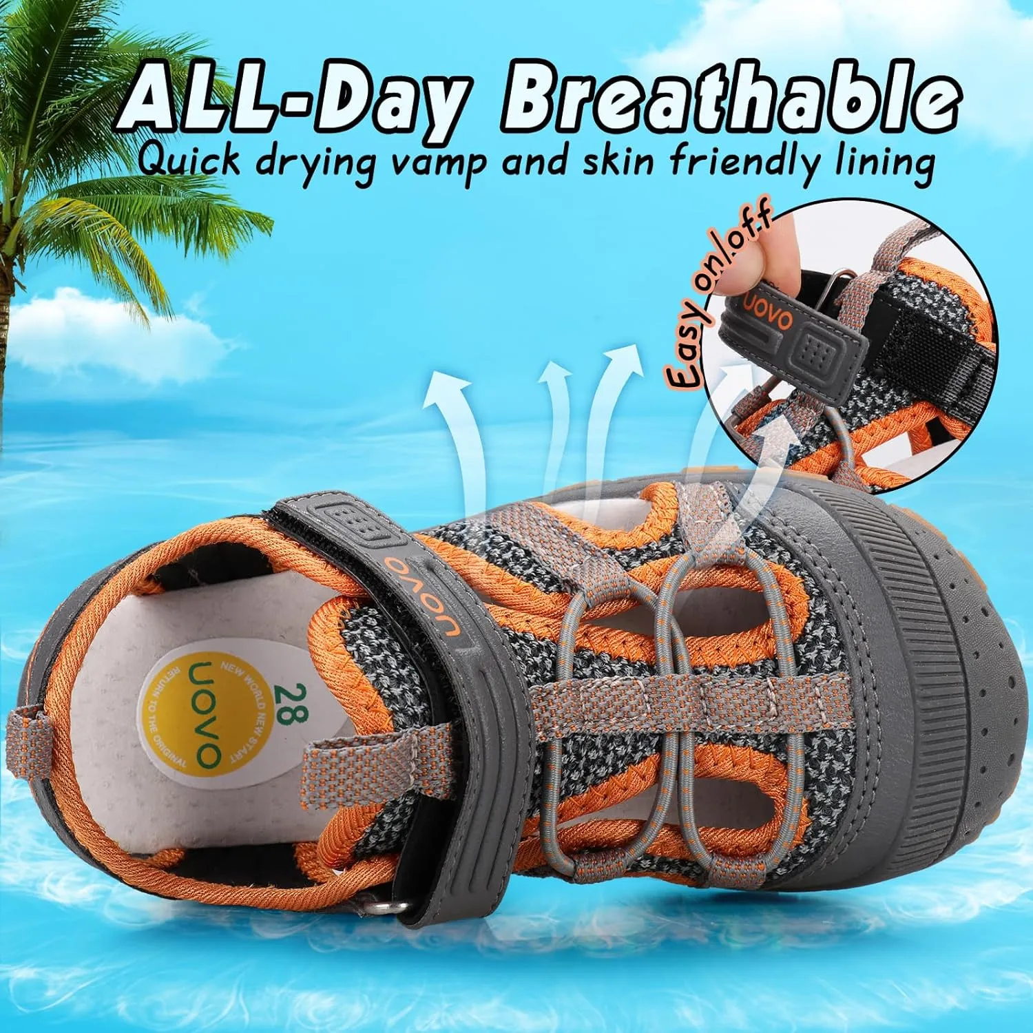 UOVO Boys Girls Summer Water Sandals Closed Toe Lightweight Outdoor Sport Shoes(Toddler/Little Kid/Big Kid)