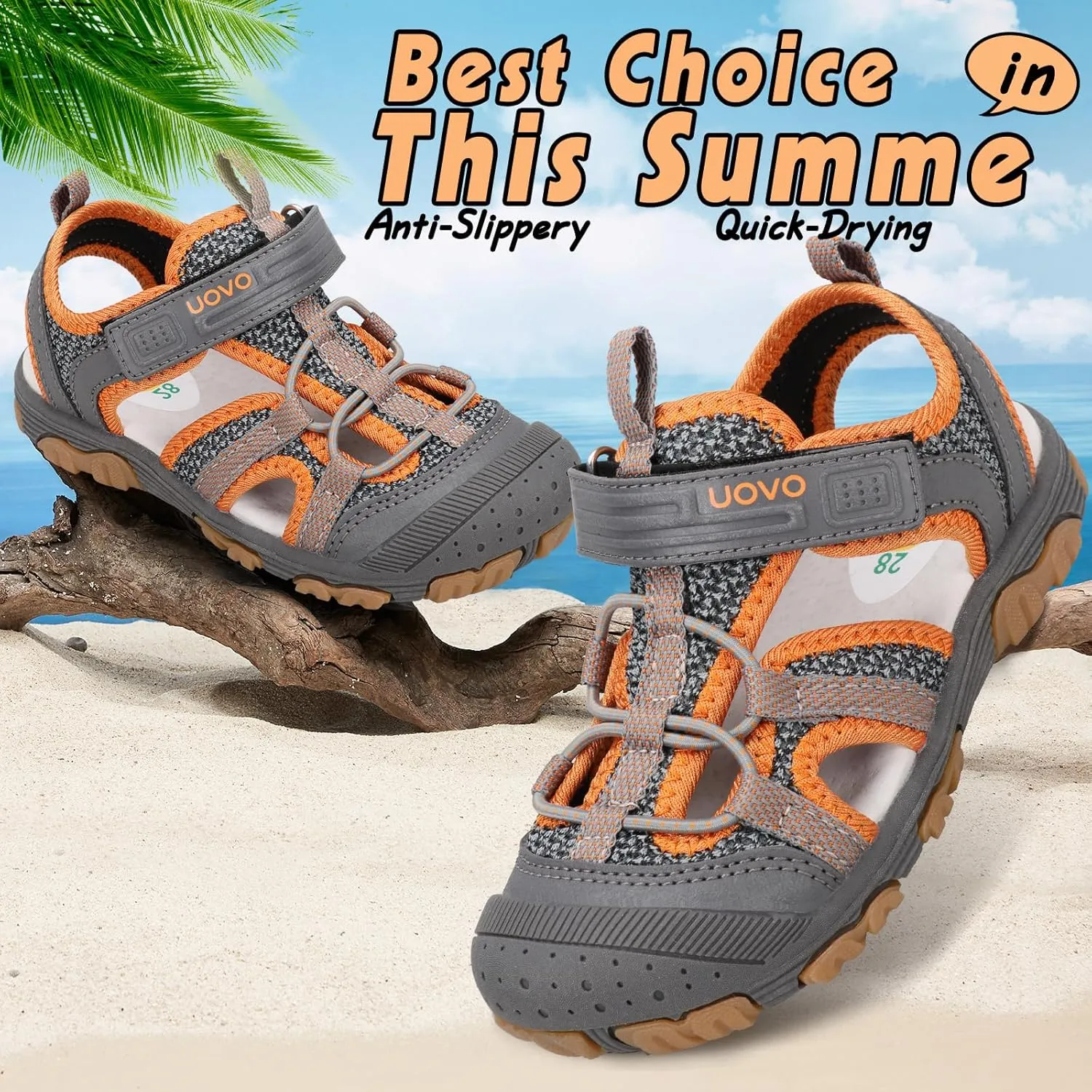 UOVO Boys Girls Summer Water Sandals Closed Toe Lightweight Outdoor Sport Shoes(Toddler/Little Kid/Big Kid)