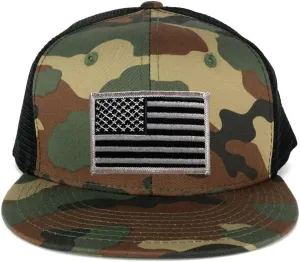 US American Flag Iron on Patch Flat Bill Camo Snapback Trucker Cap - WWB
