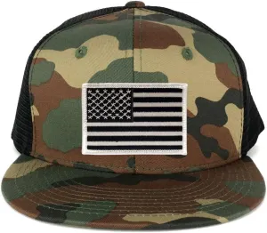 US American Flag Iron on Patch Flat Bill Camo Snapback Trucker Cap - WWB