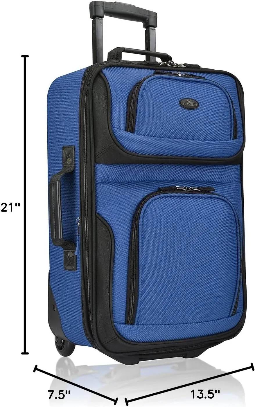U.S. Traveler Lightweight Rolling 20" Carry On Luggage Softside Suitcase, Blue, 2 Wheel-1 Piece