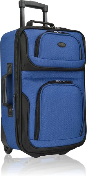 U.S. Traveler Lightweight Rolling 20" Carry On Luggage Softside Suitcase, Blue, 2 Wheel-1 Piece