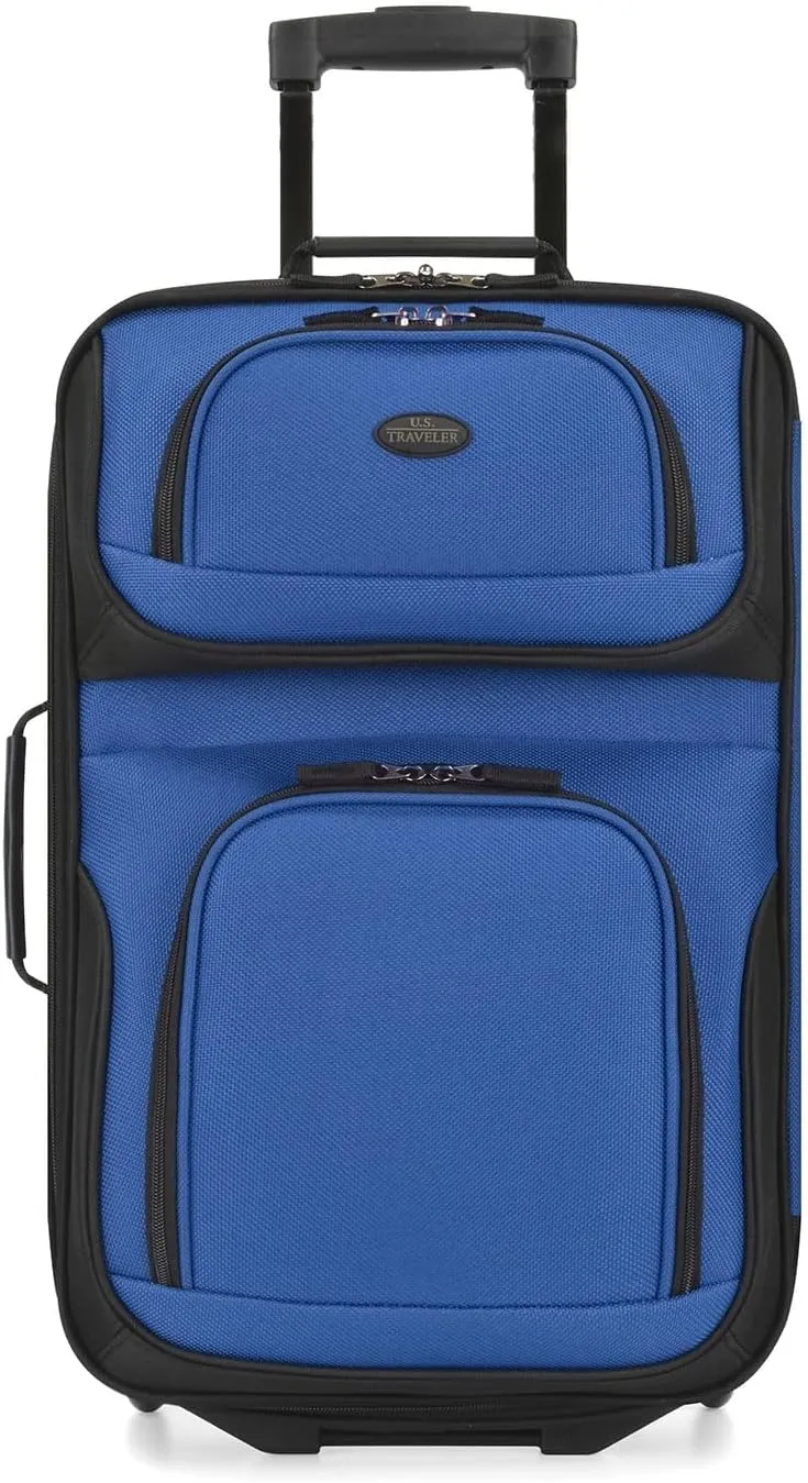 U.S. Traveler Lightweight Rolling 20" Carry On Luggage Softside Suitcase, Blue, 2 Wheel-1 Piece