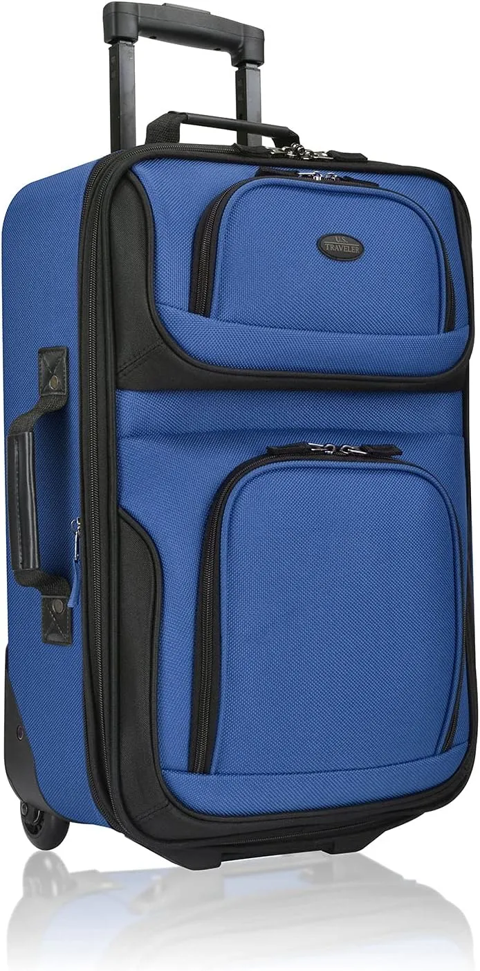 U.S. Traveler Lightweight Rolling 20" Carry On Luggage Softside Suitcase, Blue, 2 Wheel-1 Piece