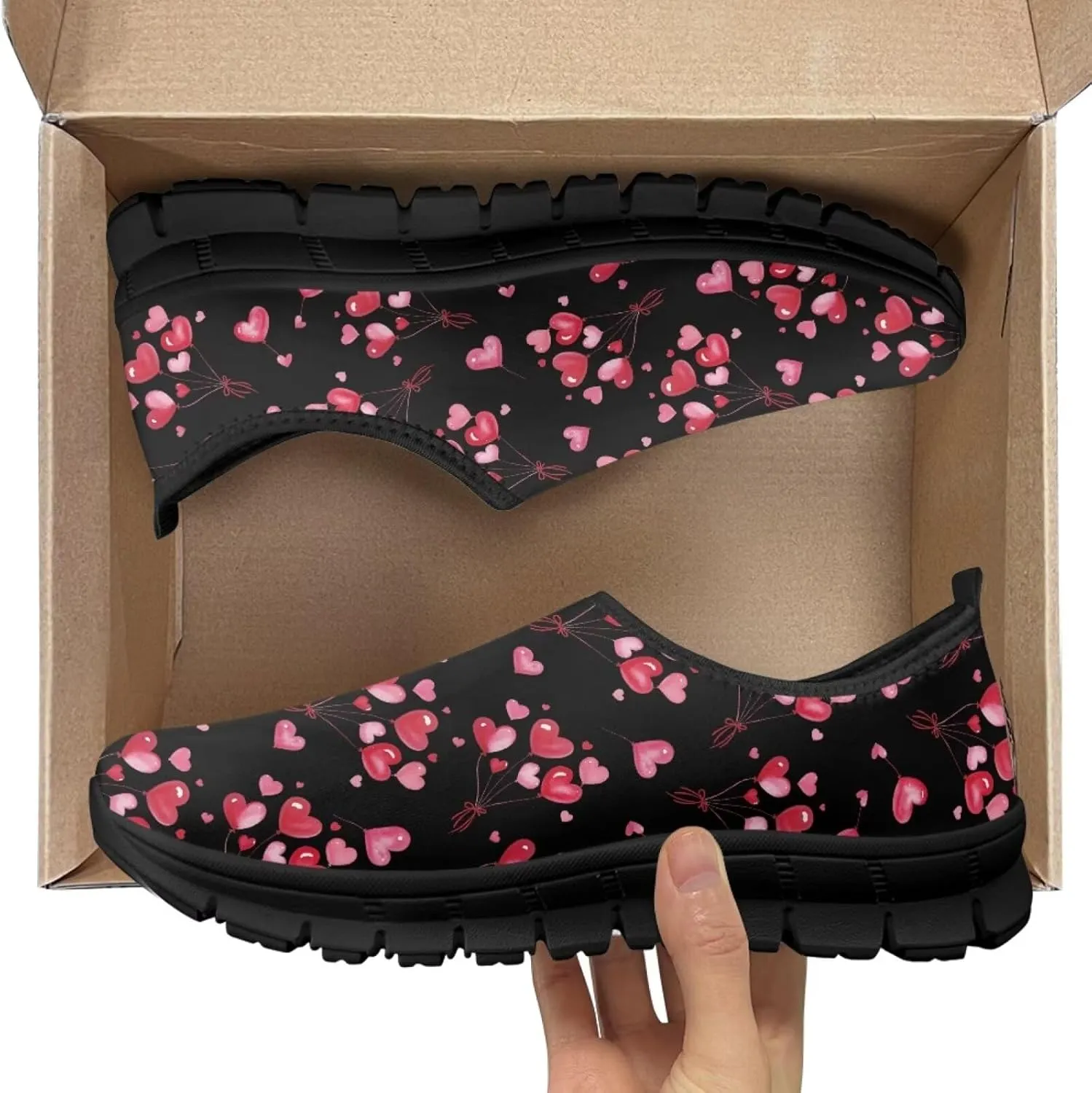 Valentine's Day Slip On Sneakers for Women Casual Low Top Flat Shoes Mesh Breathable Work Tennis Footwear