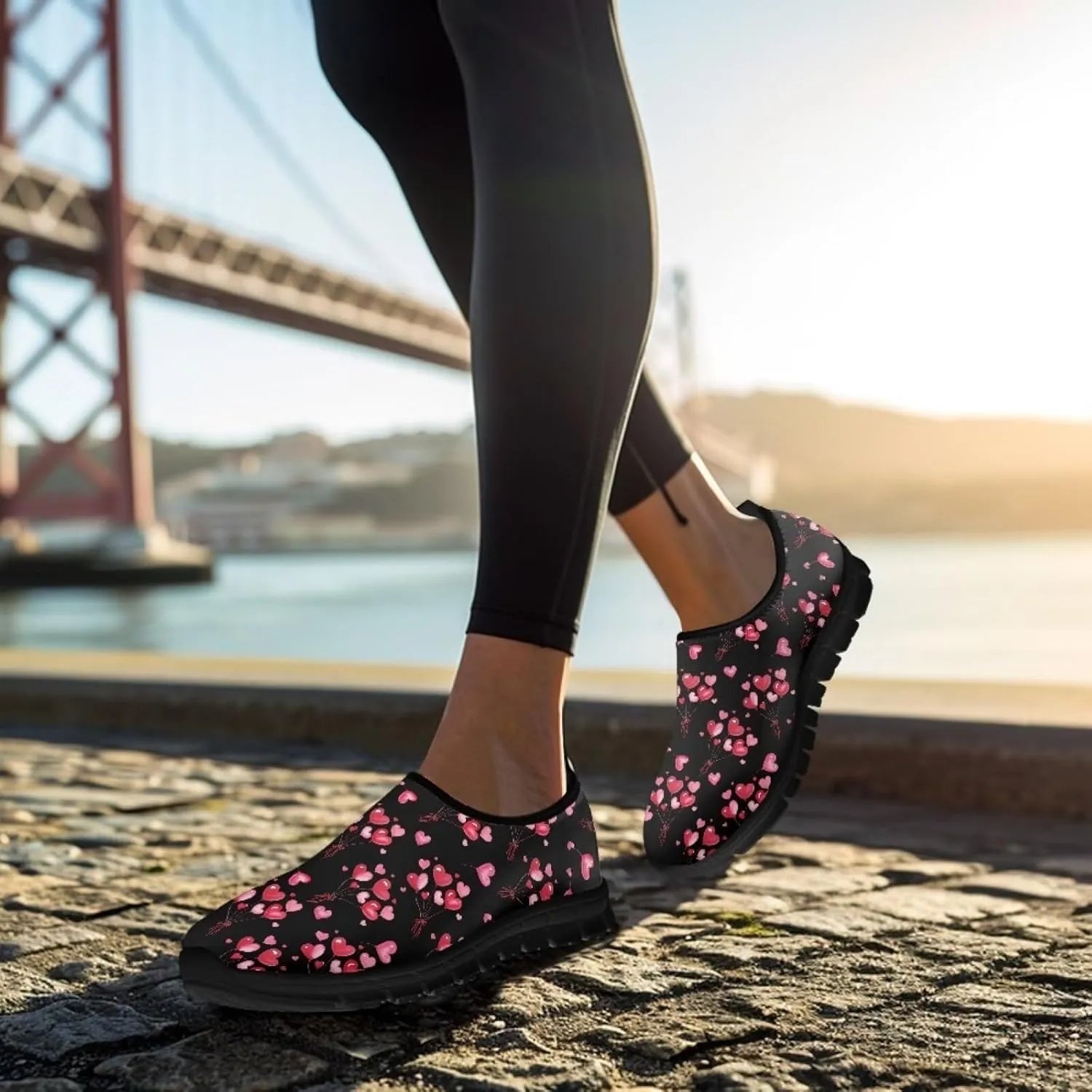 Valentine's Day Slip On Sneakers for Women Casual Low Top Flat Shoes Mesh Breathable Work Tennis Footwear