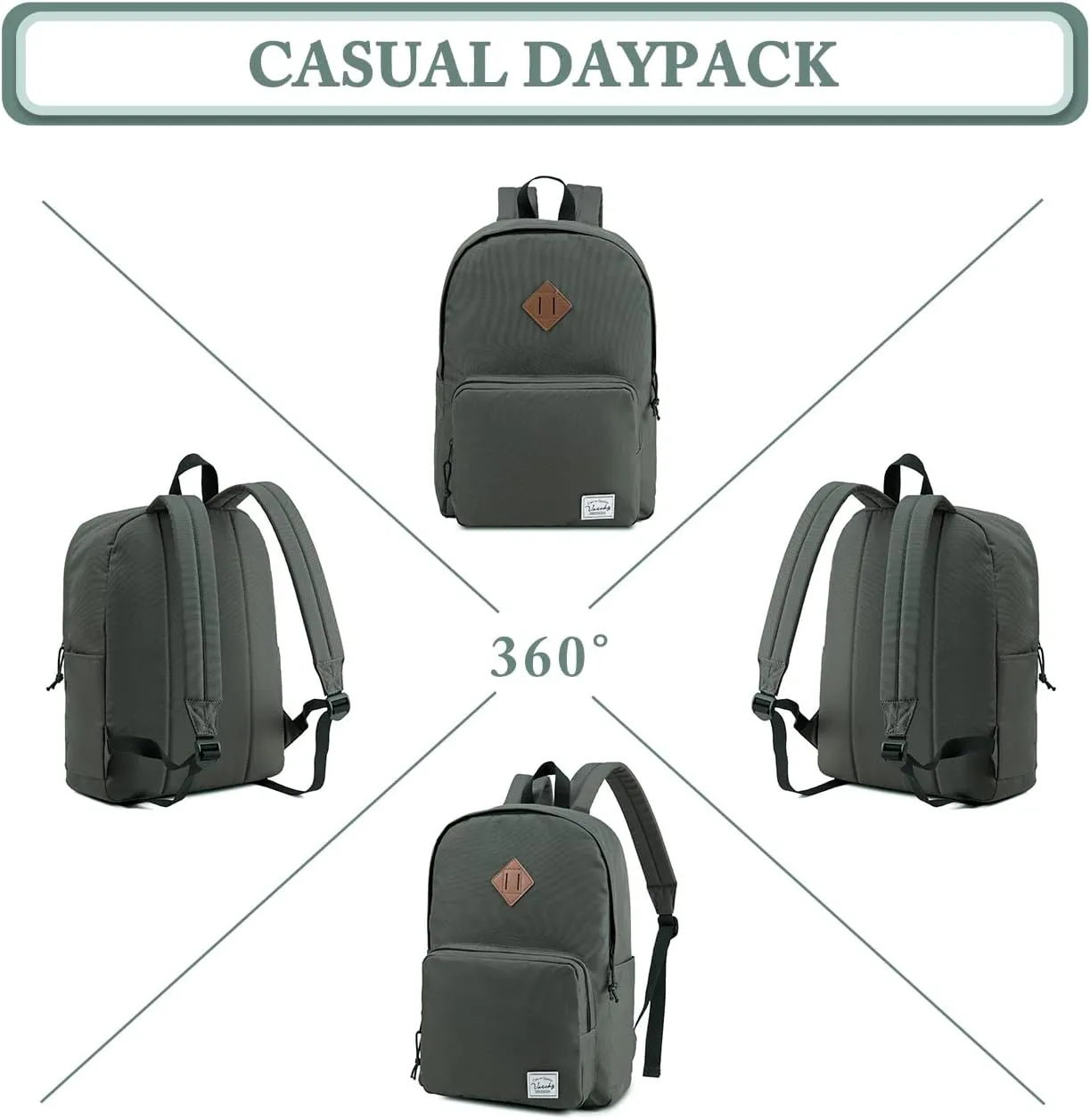 VASCHY School Backpack, Ultra Lightweight Backpack for Men Women Bookbag for Kids Teen Boys Girls Gray