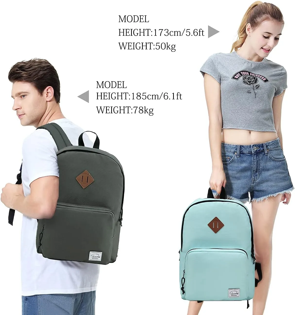 VASCHY School Backpack, Ultra Lightweight Backpack for Men Women Bookbag for Kids Teen Boys Girls Gray