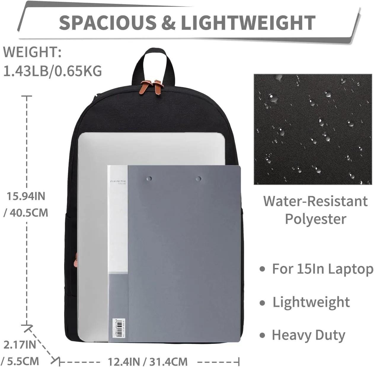 VASCHY School Backpack, Unisex Slim Lightweight Water-resistant Backpack for Men Women College Schoolbag Travel Bookbag