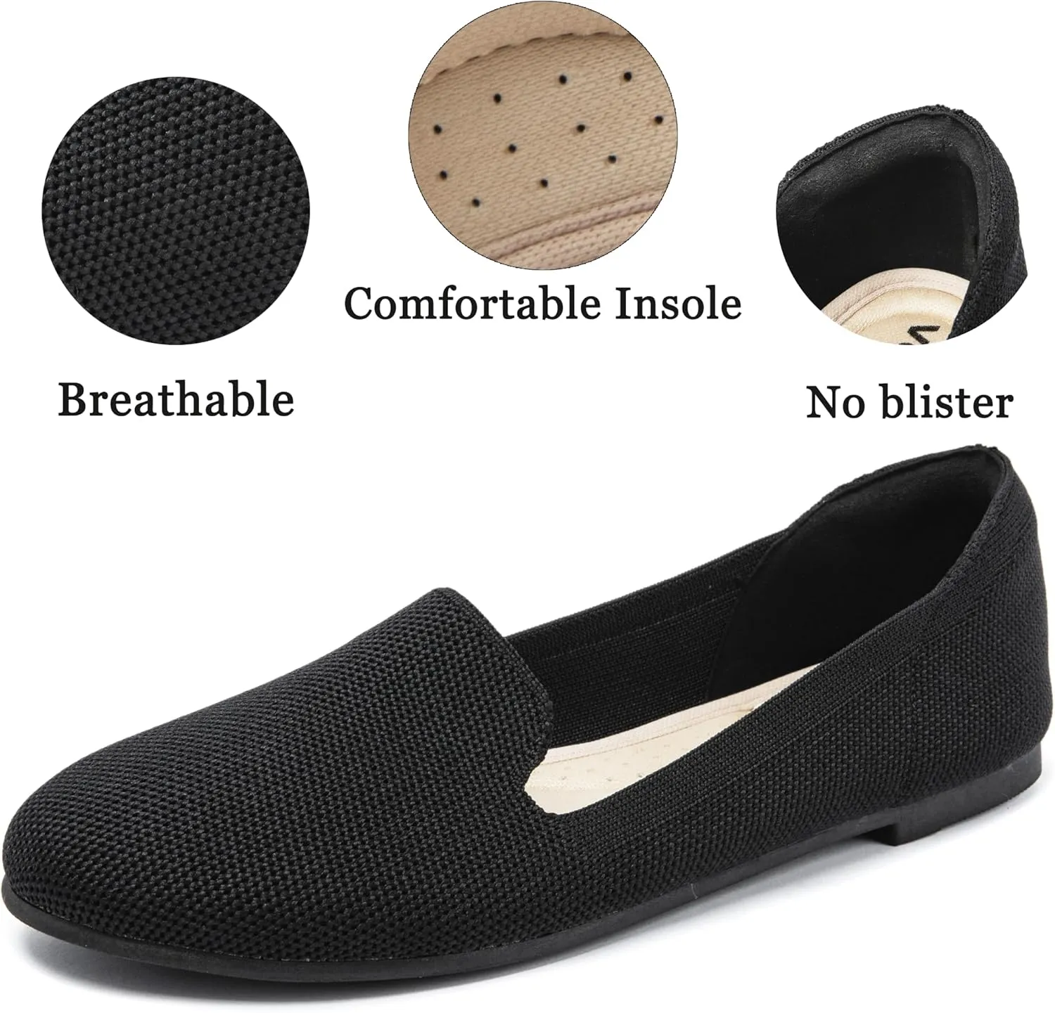 Veittes Women's Wide Width Flats Shoes,Dressy Comfortable Shoes,Soft Ladies Elegant Slip on Round Toe Knitted Ballet Shoes.