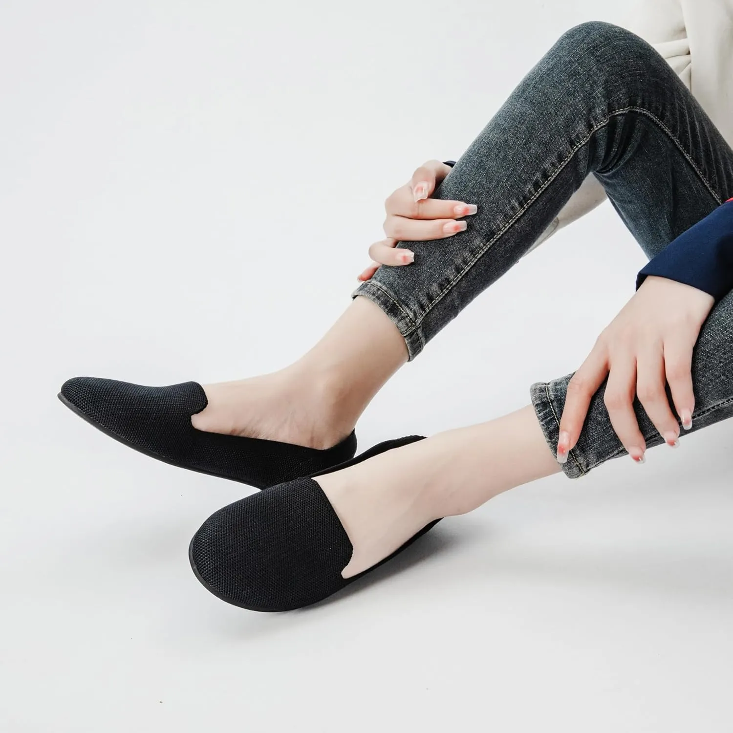 Veittes Women's Wide Width Flats Shoes,Dressy Comfortable Shoes,Soft Ladies Elegant Slip on Round Toe Knitted Ballet Shoes.