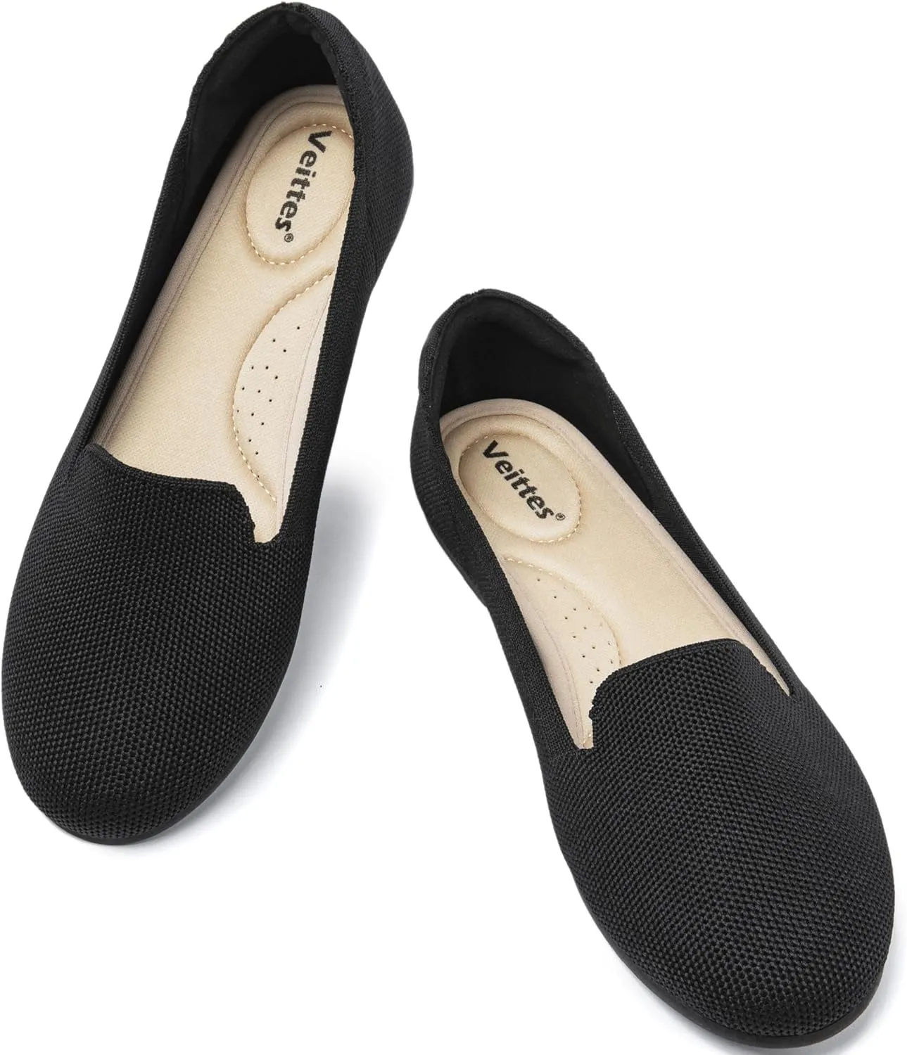 Veittes Women's Wide Width Flats Shoes,Dressy Comfortable Shoes,Soft Ladies Elegant Slip on Round Toe Knitted Ballet Shoes.