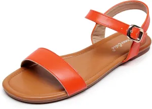 VenusCelia Women's Plain Strap Wide Flat Sandal