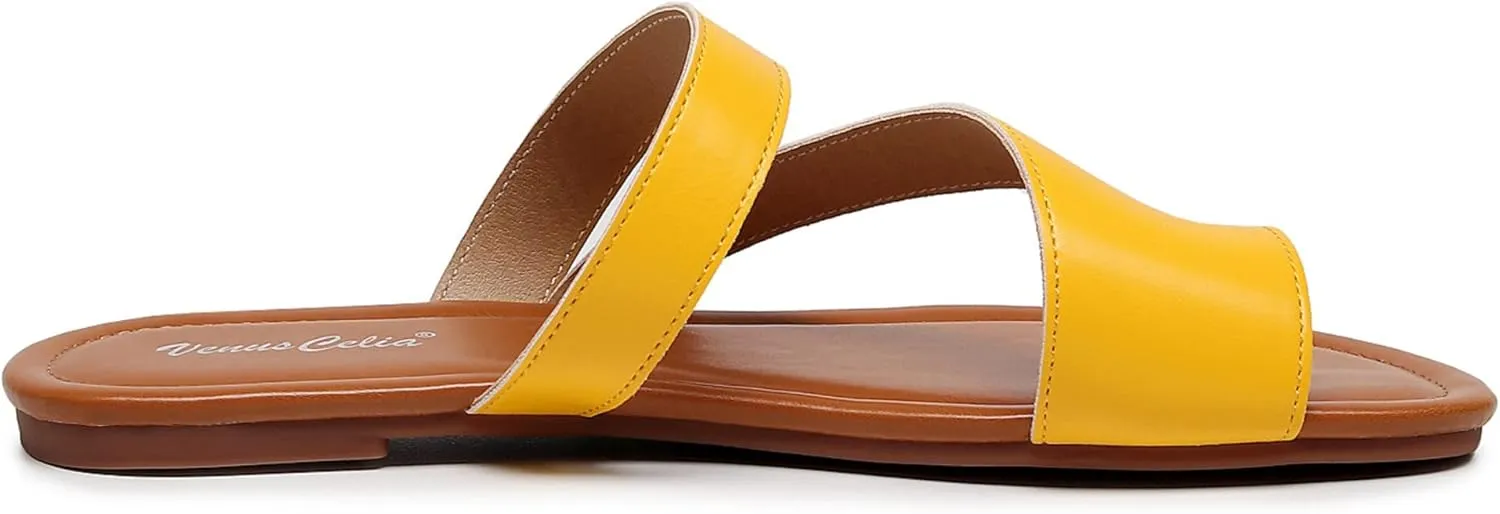 VenusCelia Women's Toe-Ring Wide Slide Sandal