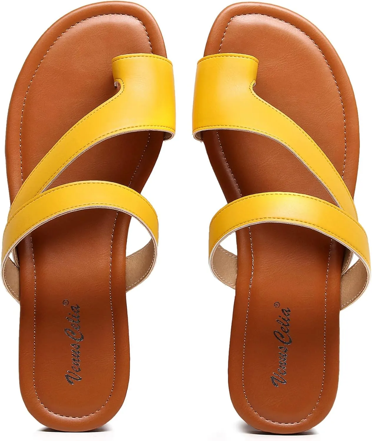 VenusCelia Women's Toe-Ring Wide Slide Sandal
