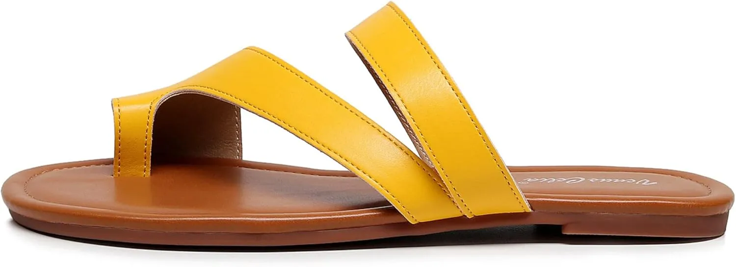 VenusCelia Women's Toe-Ring Wide Slide Sandal